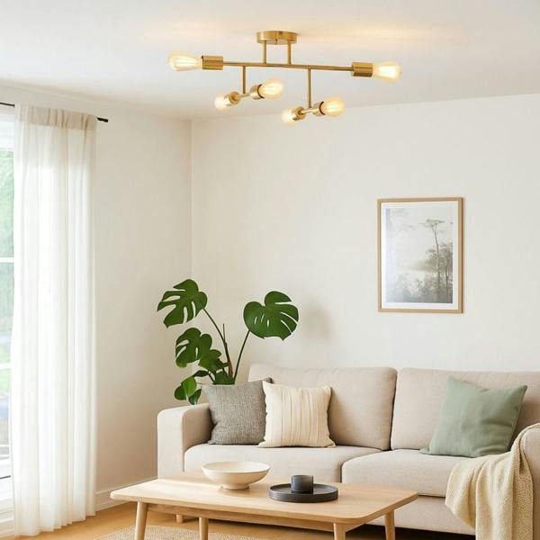 Pagazzi Lighting Leni 6-Light Natural Brass Semi-Flush Ceiling Light