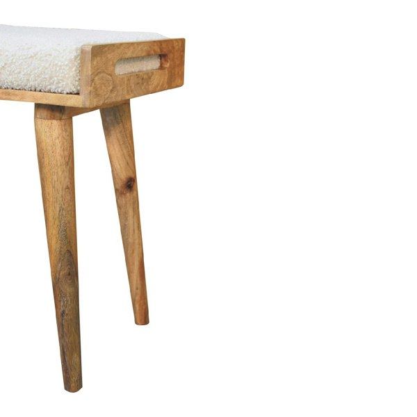 Artisan Furniture Solid Wood Boucle Cream Tray Style Footstool