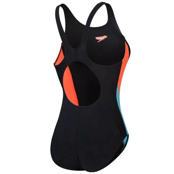 Black Speedo racerback swimsuit in black/red/blue with creora highclo for pool sessions