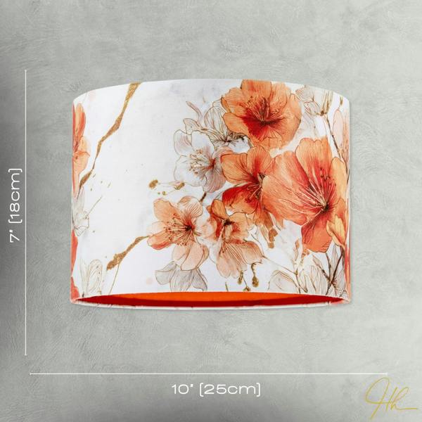 Orange and Gold Floral Watercolour Fabric Lamp Shade with Inner Lining Image 7