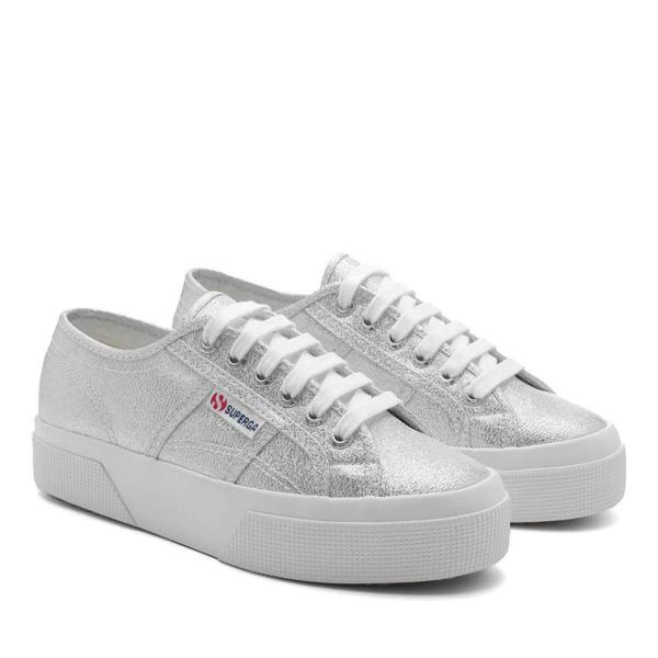 Superga Womens/Ladies 2740 Lame Platform Trainers - Grey Silver - 