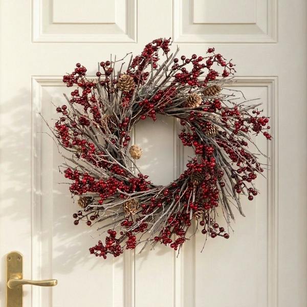 Garden Greatness Red Berry Pinecone Rustic Door Wreath