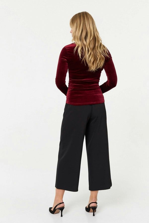 Red | Velour Soft Texture Long Sleeve Slim Top
