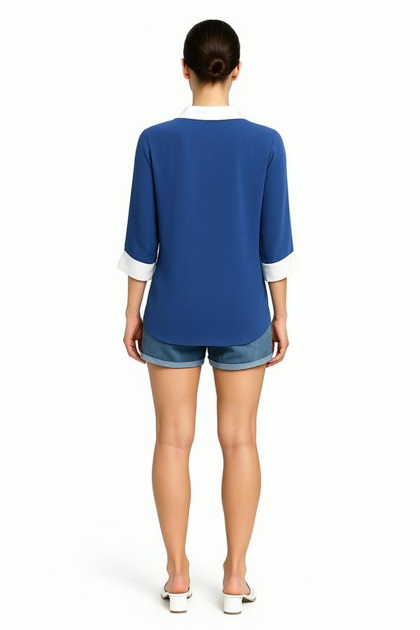 Hoxton Gal Oversized Top With White Tape Collared Details In Blue