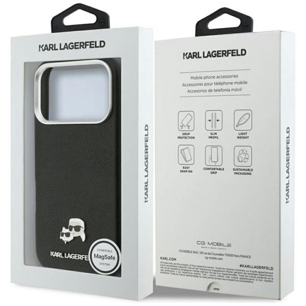 Karl Lagerfeld Karl & Choupette Head Pins Saffiano Case with MagSafe iPhone 17 Pro 6.3" Black - KLHMP17L6PFKCLK