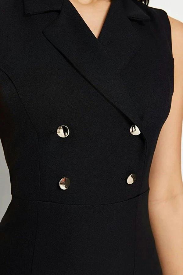 WOVCOR Fitted Jacket Collar Midi Woven Dress