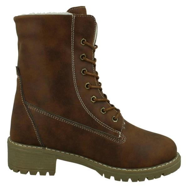 Spot On Ladies Spot On Mid Heel Lace Up Fleece Lined Calf Boots F51217