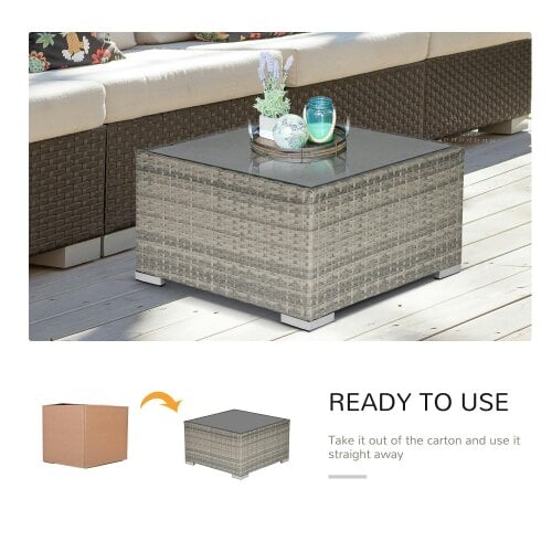 Wyld Haus Vimito Rattan Light Grey Square Outdoor Side Table With Glass Top