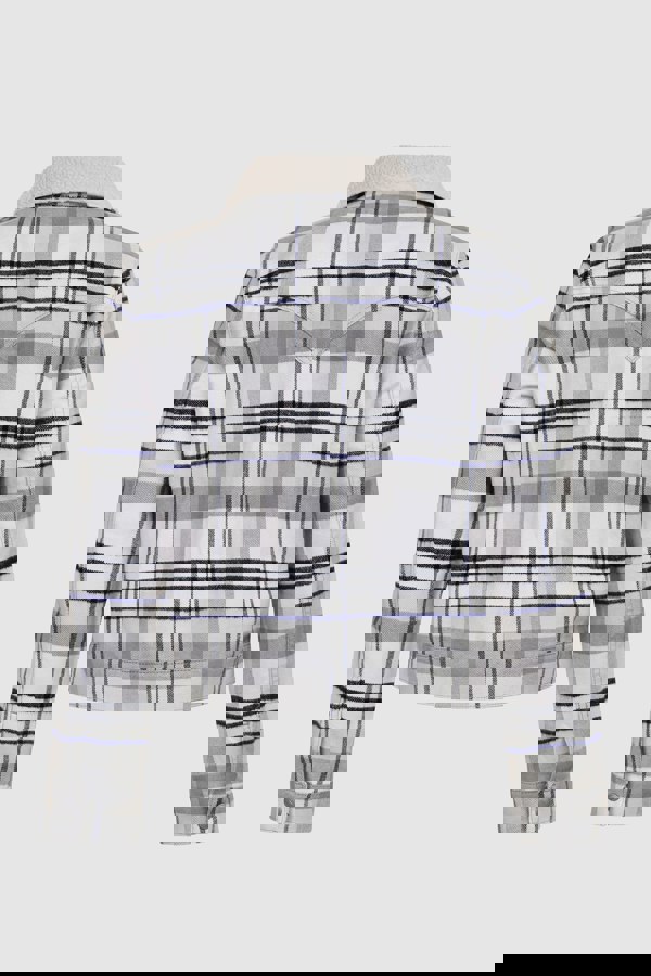 ENORSIA White Plaid Check Borg Collar Shacket