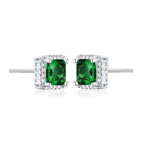 925 Sterling Silver Square Shaped Green Halo Stud Earrings for Women - namana.london