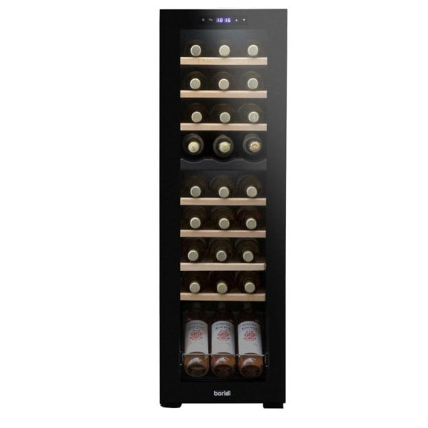 27 Bottle Dual Zone Freestanding Wine Cooler Fridge - LED Backlit BLACK & GLASS - LoopsDirect