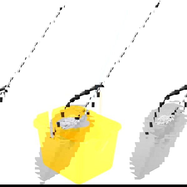 1 x Yellow 12L Mop & Bucket Set For Cleaning Hard Floors Complete With Pouring Lip & Cotton Mop