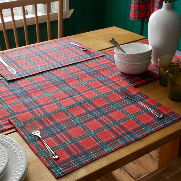 Catherine Lansfield Christmas Tartan Check Cotton Dining Placemat 4 Pack Red / Green