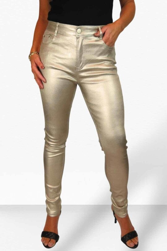 Paulo Due Womens Skinny Coated Leather Look Jeans - Gold
