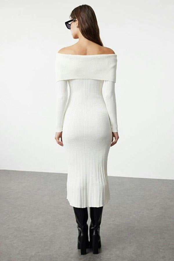WOVCOR Midi Knit Basic Carmen Collar Dress
