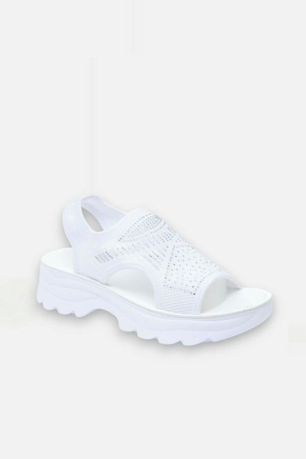 Sparkly Stretch Sock Sandals White, showing chunky platform sole