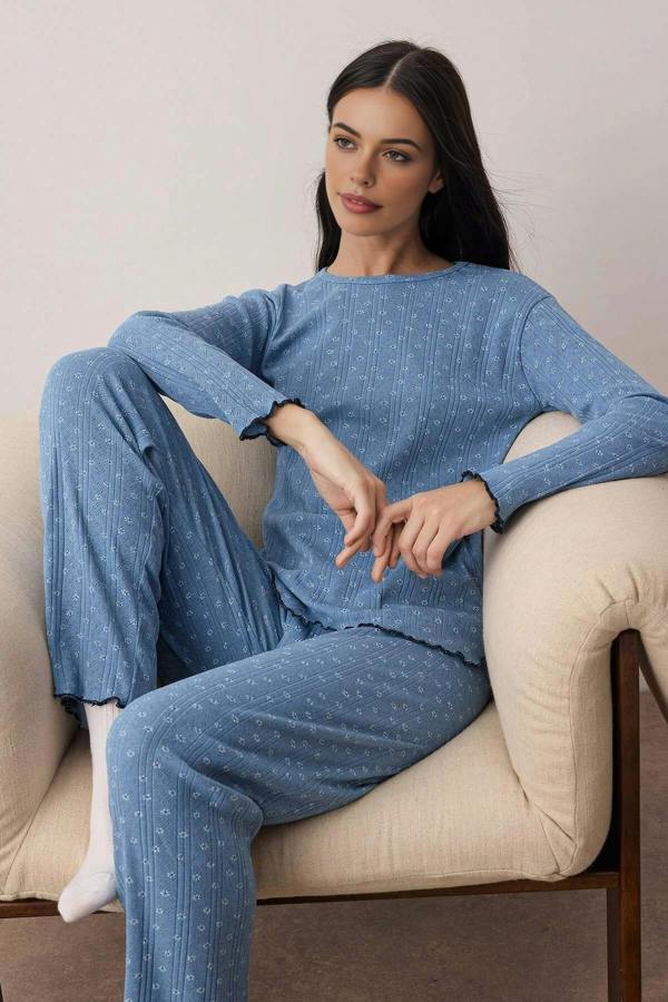 WOVCOR 2-Piece Floral Ribbed Knit Pajama Set