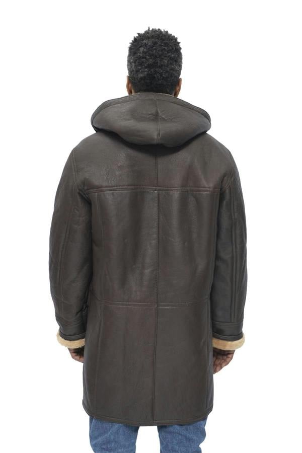 Infinity Leather Mens Sheepskin Leather Hooded Duffle Coat-Leatherhead