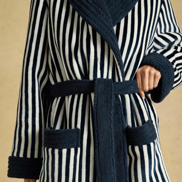Joules V63813 Navy/Cream Stripe Womens Bathrobe Bath Robe in Blue