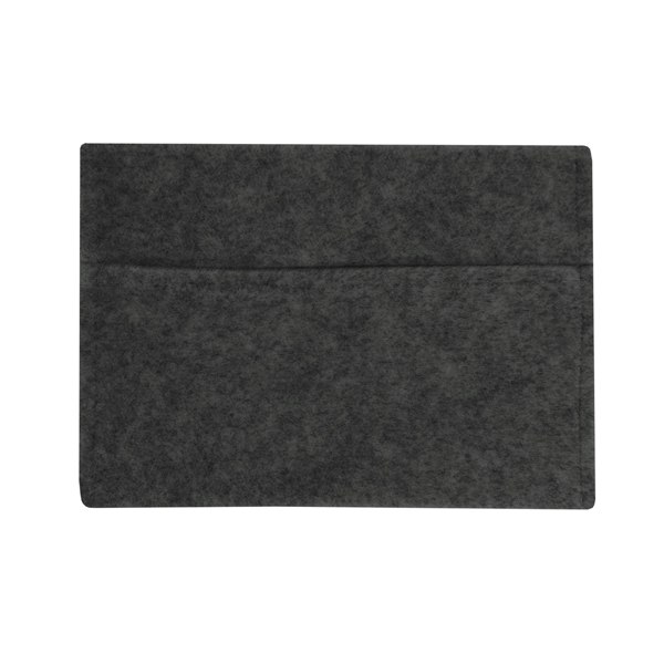 Anthracite grey storage pouch made from soft felt, featuring a sleek, minimalist design with a flat rectangular shape