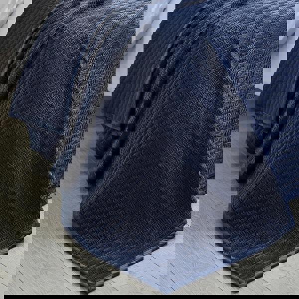 Catherine Lansfield Velvet Pinsonic Quilted Bedspread Navy Blue