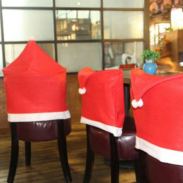 Shatchi 49cm Christmas Santa Hat Chair Covers, Red and White Felt Dining Seat Decorations, 100 Pack