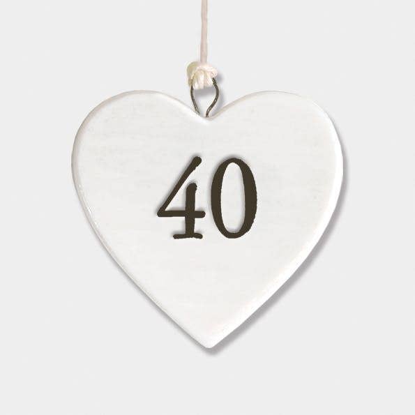 Mini Porcelain Hanging Heart – “40” Birthday Keepsake Elegant Milestone Gift