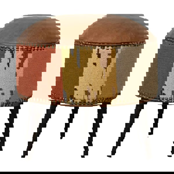 Artisan Furniture Durrie & Leather Mixed Footstool