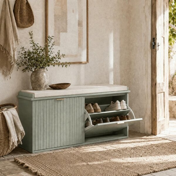 Wyld Haus Reraha Mint Green Wooden 10 Pair Shoe Bench With Cushioned Top