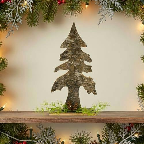 3cm Christmas Tree Shape Birch Bark Table Top Decoration with Rustic Natural Finish image 4