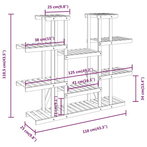 Berkfield Flower Stand 110x25x110.5 cm Solid Wood Fir