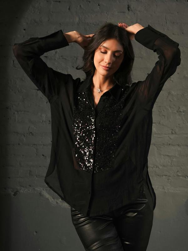 Rose & Nancy Faye Black Sequin Shirt