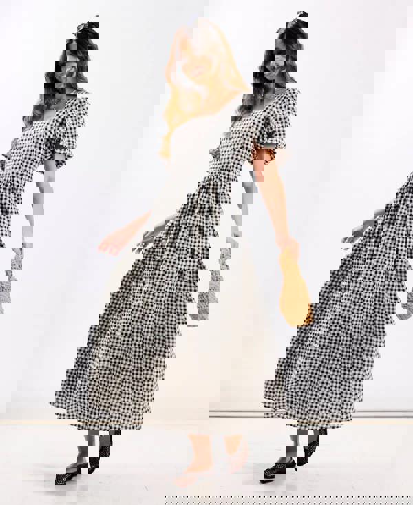 Black Gingham Midi Dress