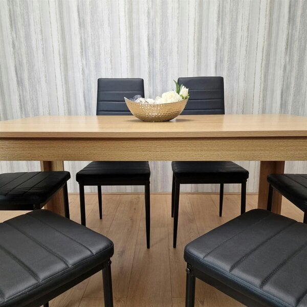 Kosy Koala Dining Set of 6 Dining Table and 6 Black Faux Leather Chairs Dining Room Furniture