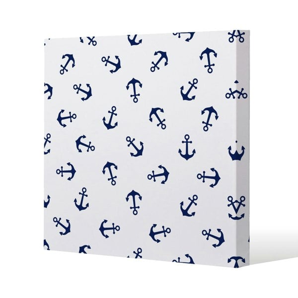 Benjamin Tate Design Navy Anchors on White Slim Style Canvas Print  40x40cm , 15mm Slim Real wood.
