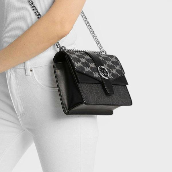 Michael Kors Greenwich Small Logo Jacquard Denim Crossbody Bag Black Noir