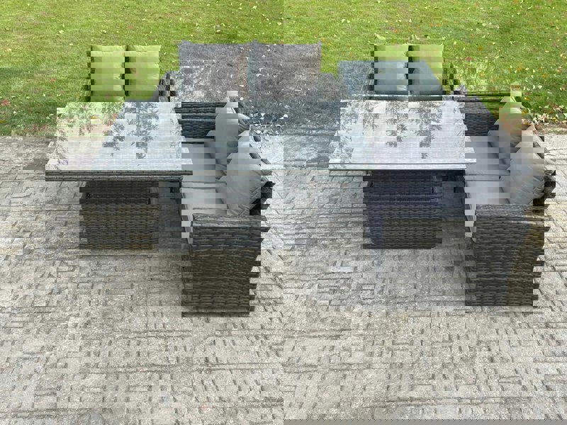 Fimous 4-Piece Poly Rattan Garden Furniture Set - Dark Grey Mixed Outdoor Patio Rising Lifting Table Dining Set