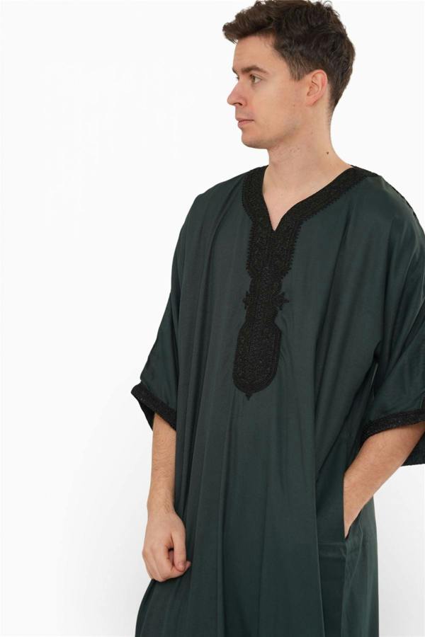 Infinity Leather Men's Moroccan Thobe Jubba Robe Djellaba Arab Short Sleeve Embroidery Gandoura