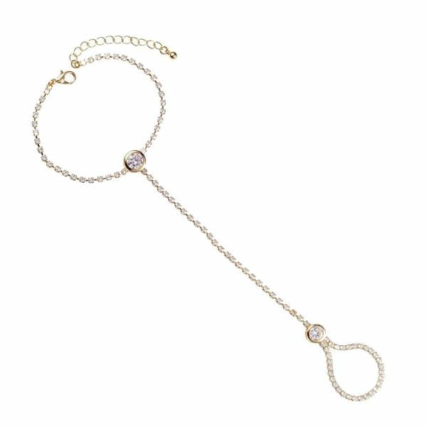 Gold Plated Diamante Hand and Ring Slave Bracelet for Women - namana.london