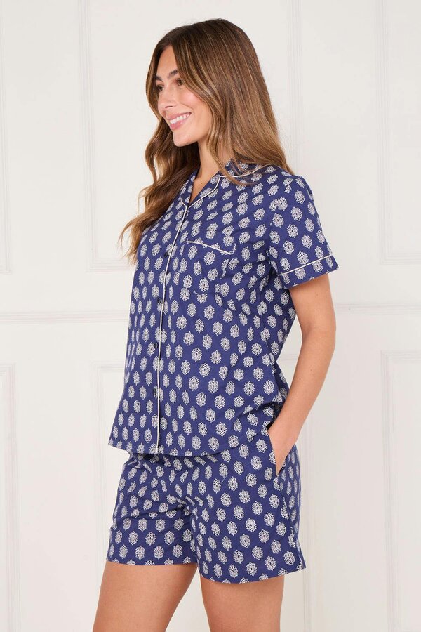 Elaina Fashion Women’s 100% Cotton Button-Up PJ Shorts Set with Pockets