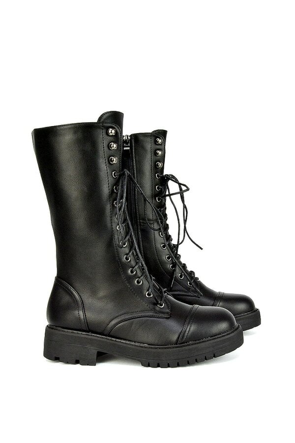 XY LONDON Mid-Calf Combat Heeled Ankle Boots