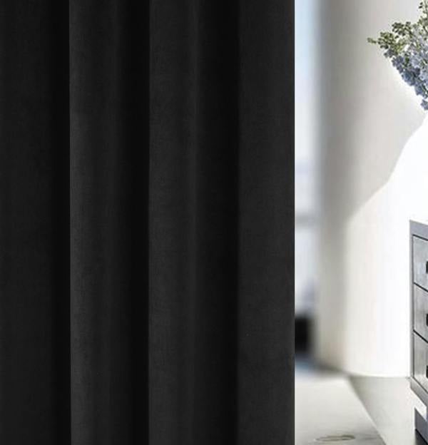 Enhanced Living Black 100% Blackout Luxury Supersoft Velvet Thermal Eyelet Curtains for Living Room & Bedrooms