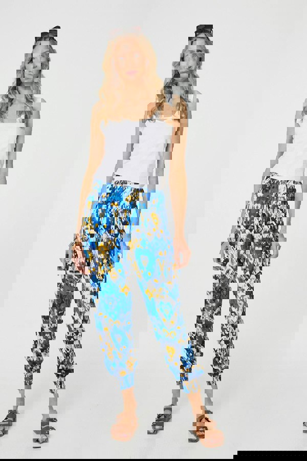 Blue | Printed High Waist Tapered Harem Pants