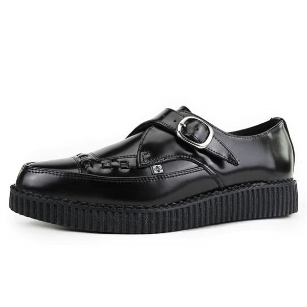 TUK Footwear TUK Pointed Creeper Black Leather Monk Buckle Platform Shoes - A8520