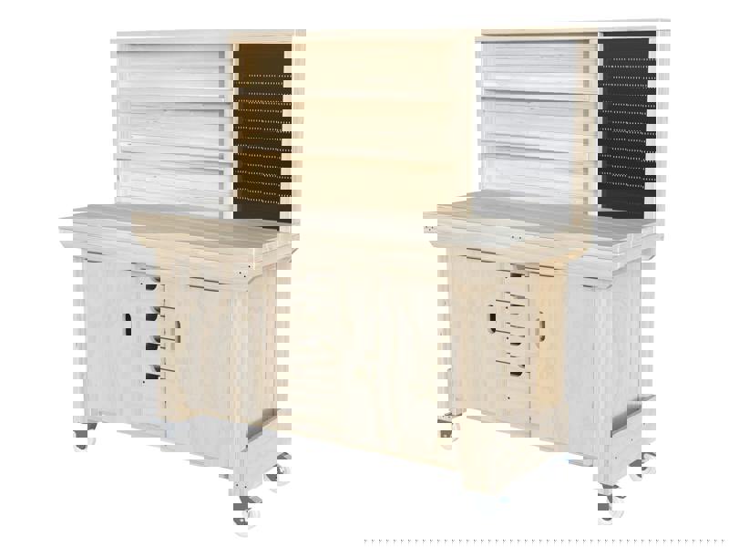 Acorn Heavy-Duty Cupboard Workbench (V.6) – Sturdy Wooden Workbench with Two Cupboards, One on Each side, Multiple Drawers, and Optional Back Panel or Pegboard, Ideal for Garages, Workshops, and Sheds