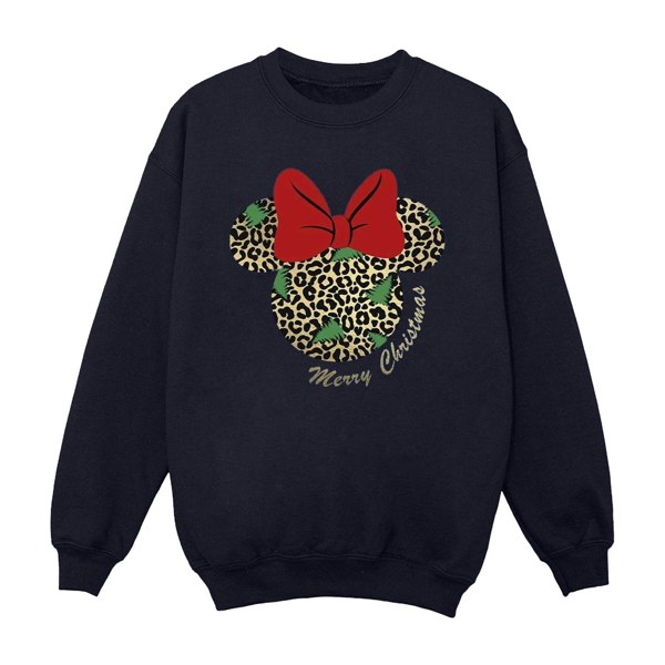 Disney Girls Minnie Mouse Leopard Christmas Sweatshirt - Navy Blue