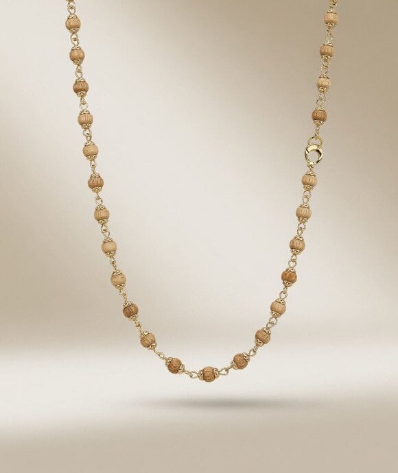 The Colourful Aura Gold Plated Tulsi Beaded Long Chain Necklace Mala