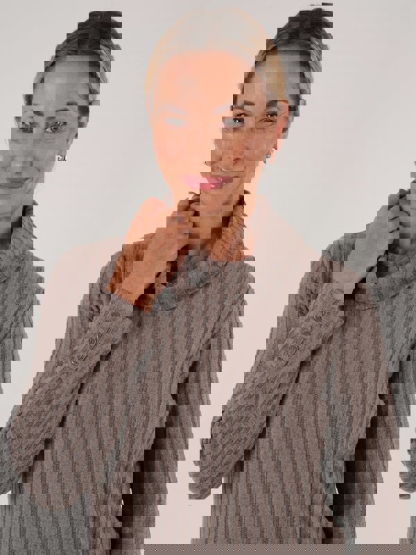 PennyPlain Cowl Neck Cuff Button Top - Latte