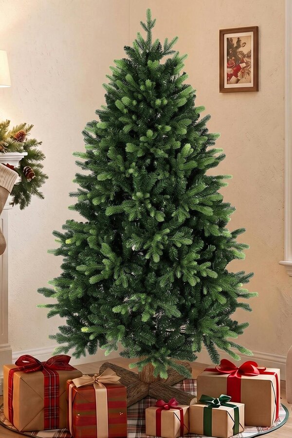 HOMCOM Artificial Christmas Tree, Solid Fir Wood Stand, Green - 5ft