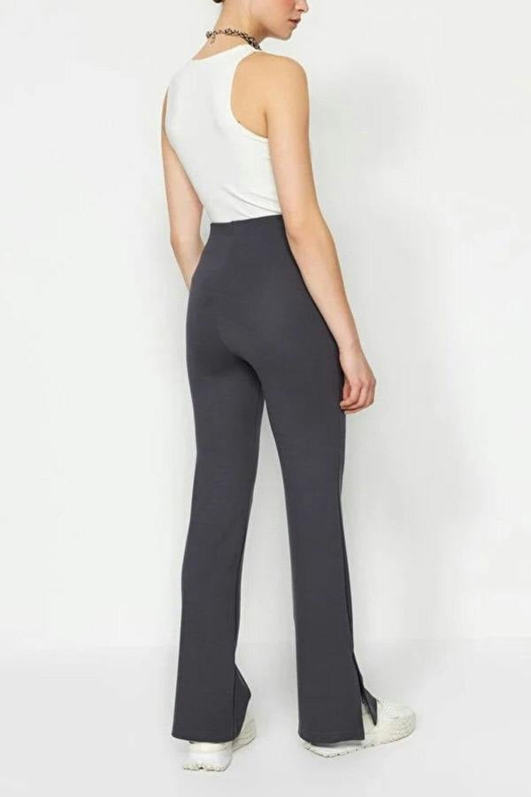 WOVCOR High Waist Flare Knit Trousers with Side Slits